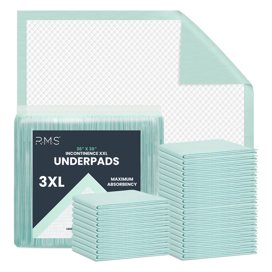 RMS BRANDS Heavy Incontinence Hospital Grade Underpads XXL - 125g, 36" x 36" - 50 Pack